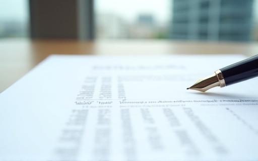 Documents for a real estate contract with a building background