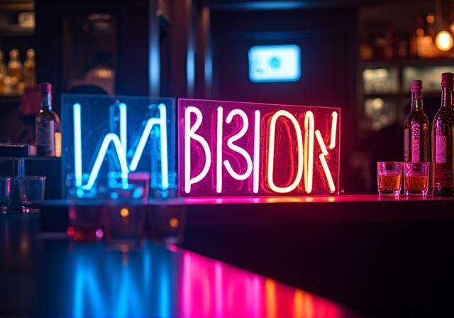 バーカウンターを彩るアーティスティックなカスタムネオンサイン